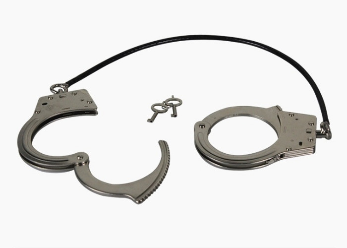 Wire Rope Plate Police Grade Handcuffs Carbon Steel Double Lock 36.5*26