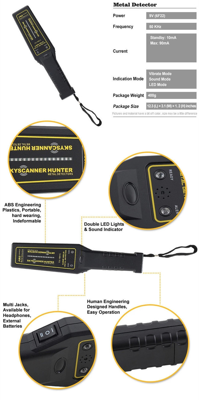 Simple To Operate Hand Held Metal Detector , Consistent Performance