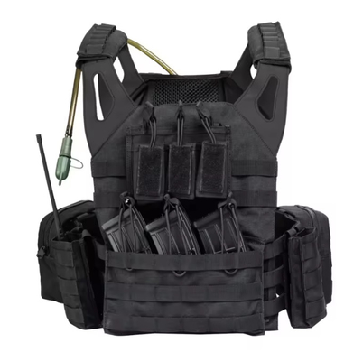 Tactico Black Leather Shoulder Molle Pouches Plate Carrier Training Tactical Vest With Water Bag