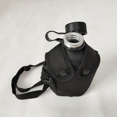 Camping Training Students Water Bottle Aluminum Body With Rubber Coated Matte Finish With Pouch Bag Shoulder Stripes