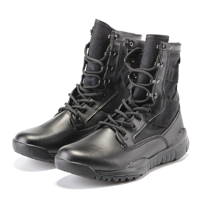 Round Toe Slip Resistant Leather Combat Footwear Gear With Shock Absorbent Rubber Sole