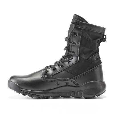 Round Toe Slip Resistant Leather Combat Footwear Gear With Shock Absorbent Rubber Sole