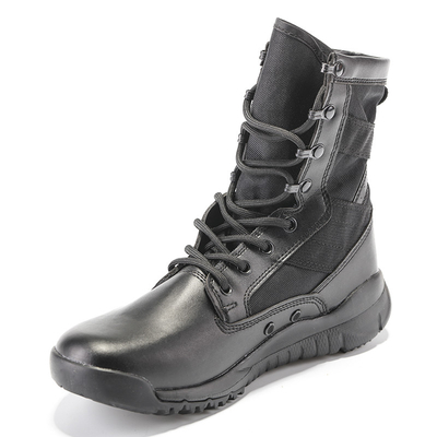 Round Toe Slip Resistant Leather Combat Footwear Gear With Shock Absorbent Rubber Sole