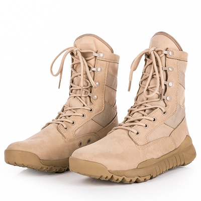 Round Toe Slip Resistant Leather Combat Footwear Gear With Shock Absorbent Rubber Sole