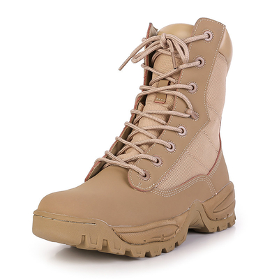 Round Toe Slip Resistant Leather Combat Footwear Gear With Shock Absorbent Rubber Sole