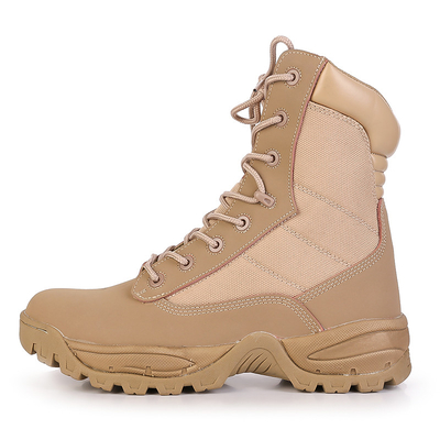 Round Toe Slip Resistant Leather Combat Footwear Gear With Shock Absorbent Rubber Sole