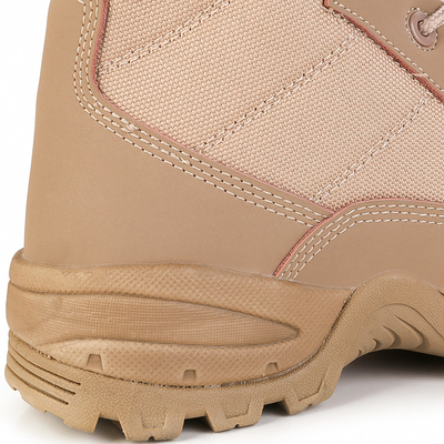 Round Toe Slip Resistant Leather Combat Footwear Gear With Shock Absorbent Rubber Sole