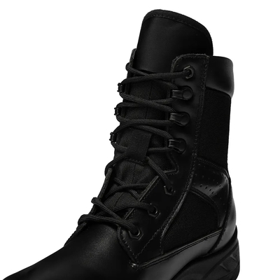 Black Outdoor PU Rubber Outsole High Upper Shoes Tactical Leather Combat Boots for Men
