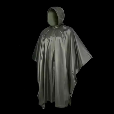 Olive Green Breathable Polyester Poncho Raincoat for Outdoor Activities