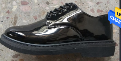 Cow Leather Black Shiny Formal Shoes Rubber Outsole Army Officer Shoes