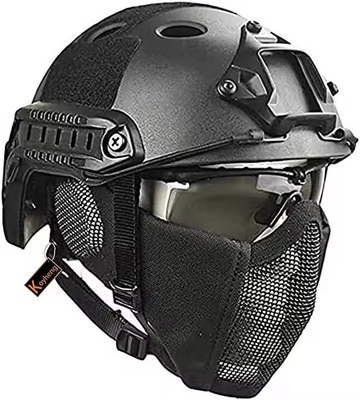 Tactical Helmet Combined With Foldable Ear Protection Half Face Mesh Mask And Glass Set