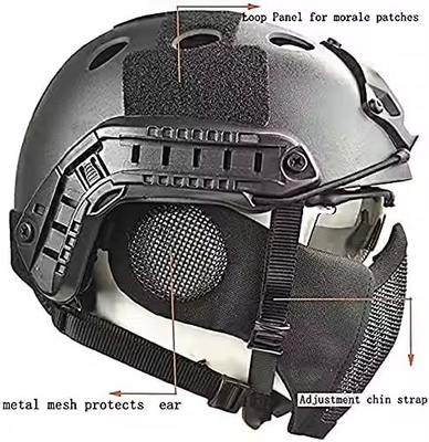 Tactical Helmet Combined With Foldable Ear Protection Half Face Mesh Mask And Glass Set
