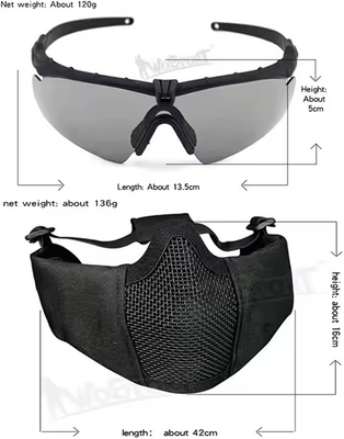 Tactical Helmet Combined With Foldable Ear Protection Half Face Mesh Mask And Glass Set