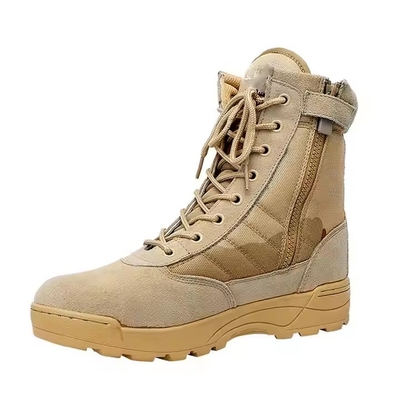 Tactical Footwear Solid Khaki Desert Hiking Boots with Leather Material Comfortable Training Shoes