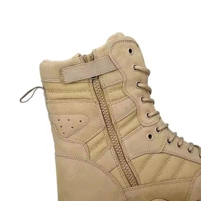 Tactical Footwear Solid Khaki Desert Hiking Boots with Leather Material Comfortable Training Shoes