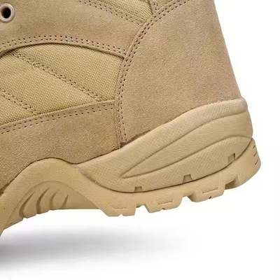 Tactical Footwear Solid Khaki Desert Hiking Boots with Leather Material Comfortable Training Shoes