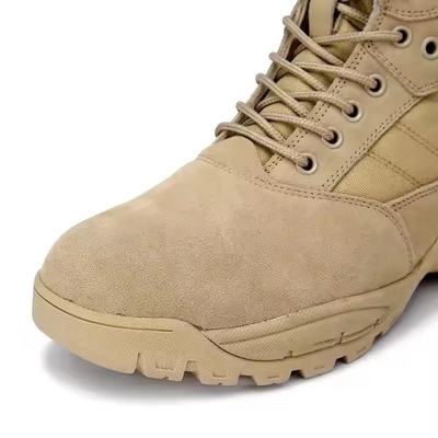 Tactical Footwear Solid Khaki Desert Hiking Boots with Leather Material Comfortable Training Shoes