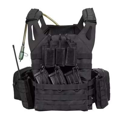 Black Leather Shoulder Molle Pouches Plate Carrier Training Tactical Vest with Water Bag