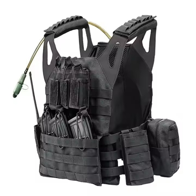 Black Leather Shoulder Molle Pouches Plate Carrier Training Tactical Vest with Water Bag