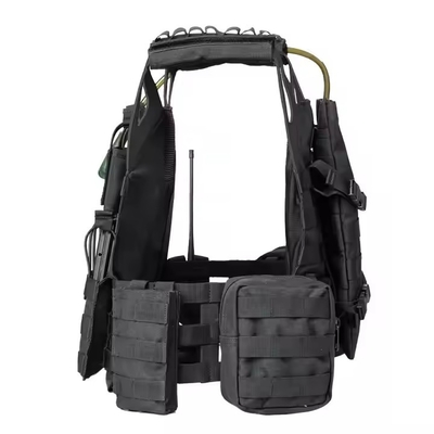 Black Leather Shoulder Molle Pouches Plate Carrier Training Tactical Vest with Water Bag