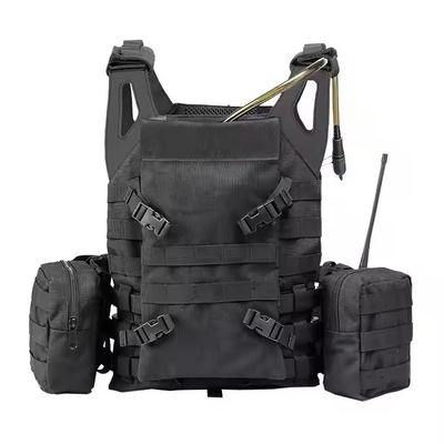 Black Leather Shoulder Molle Pouches Plate Carrier Training Tactical Vest with Water Bag